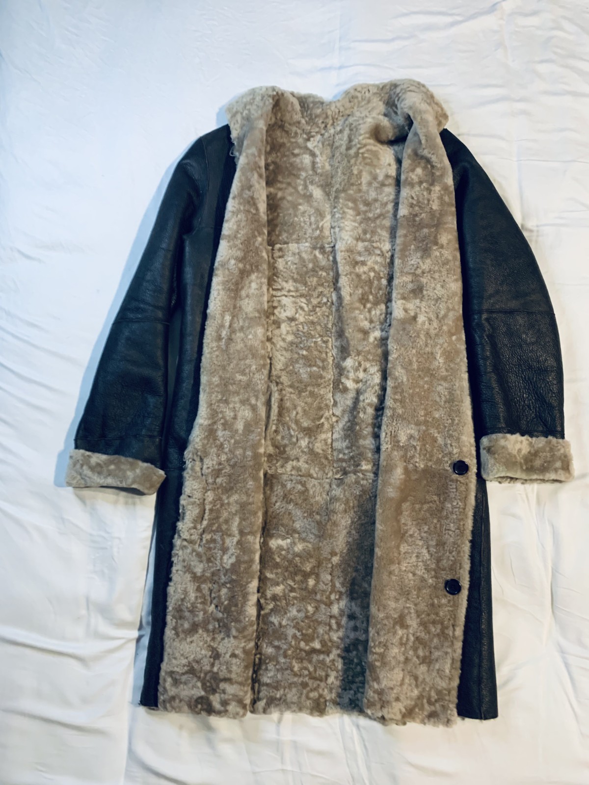 Vintage 100% Real Shearling Long Coat – Made in Argentina – Size S