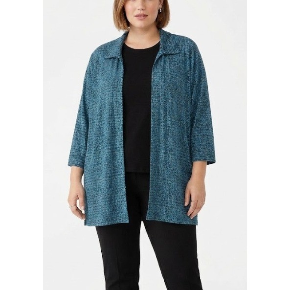 NWT Vintage Ve Ve Collection Slinky Knit Jacket 5X Blue Abstract Stretch Comfy