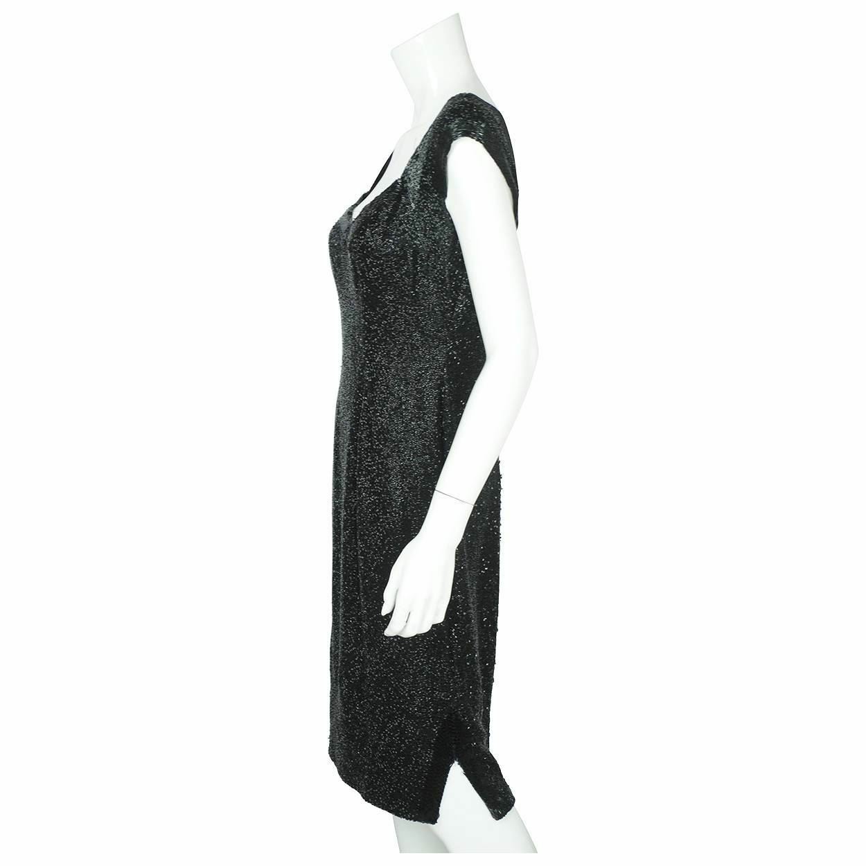 Vintage 50s Bombshell Dress Black Beaded Gown Town and Travelwear Waldorf Astori