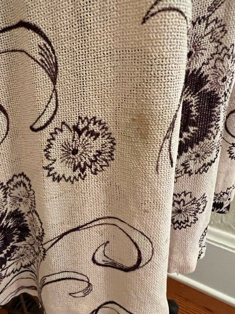 Vintage 40s Linen Rayon Crepe Floral Novelty Print Art Deco Dress M