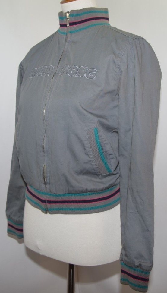 VTG 90s Billabong Spell Out Reversible Gray Plaid Teal Pink Jacket Womens S M