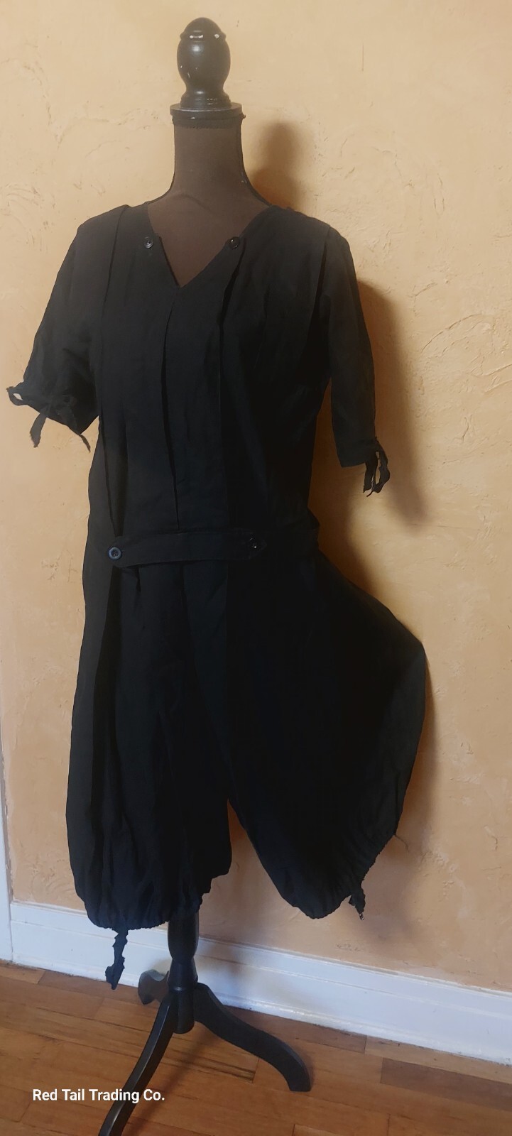Museum Quality 1910s Edwardian Black Cotton Gymsuit, playsuit, Made By „Winner”