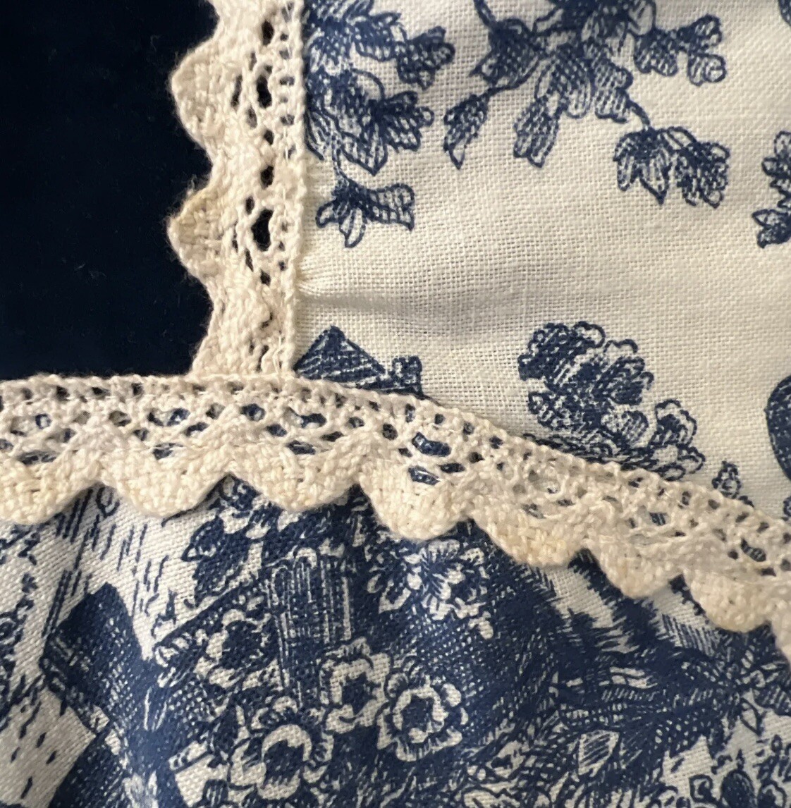 1970’ GUNNE SAX by Jessica Toile de Jouy Maxi Dress Blue Velvet Lace-up Blue 11