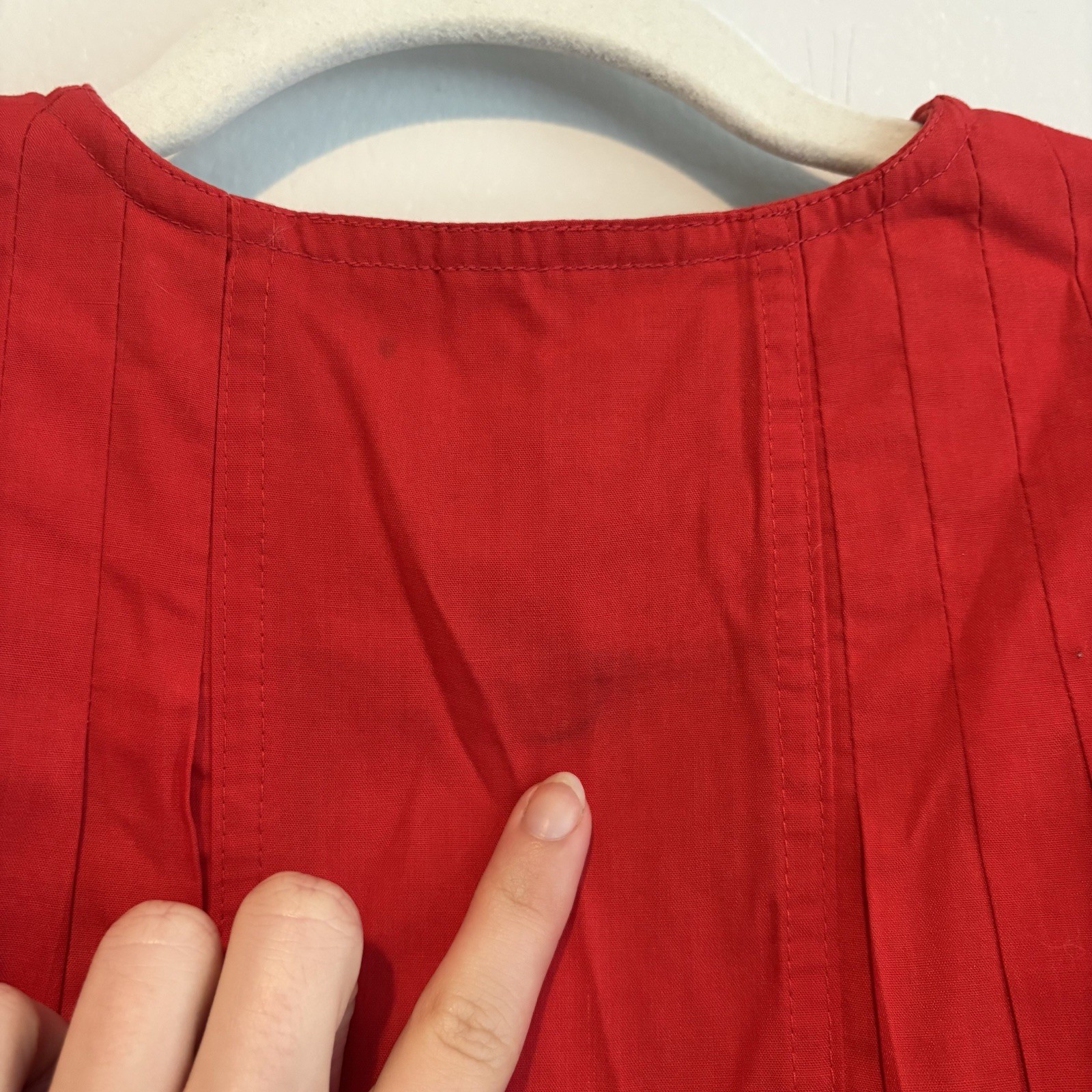 Vintage Cattle Baron Red Woven Cotton Blend Blouse Button Front Pleated