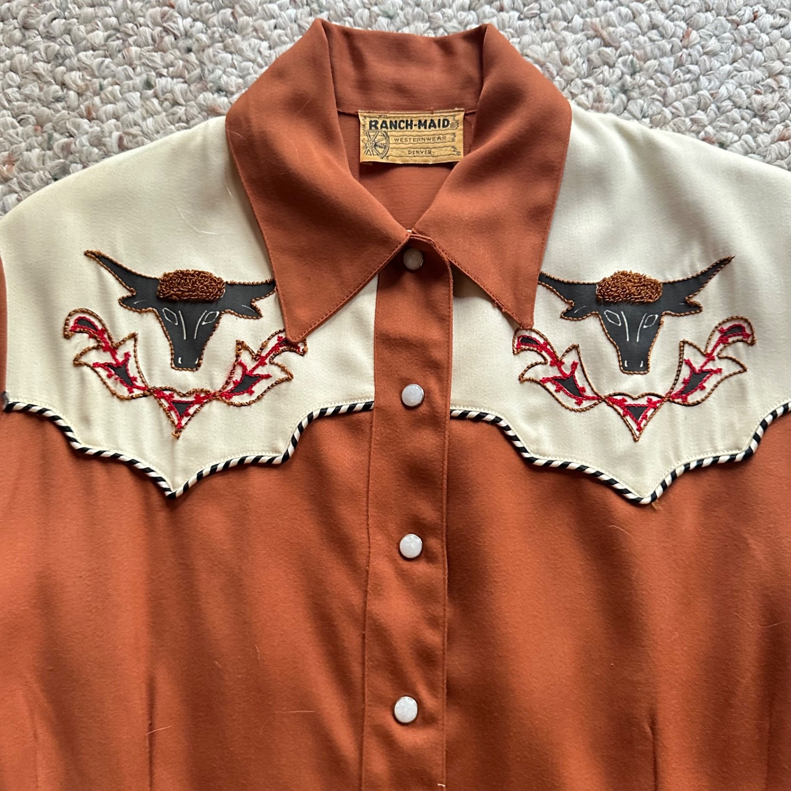 Vtg 1940s Embroidered Ranch Maid Western Wear 2 PC Shirt Pants Suit Rockabilly S