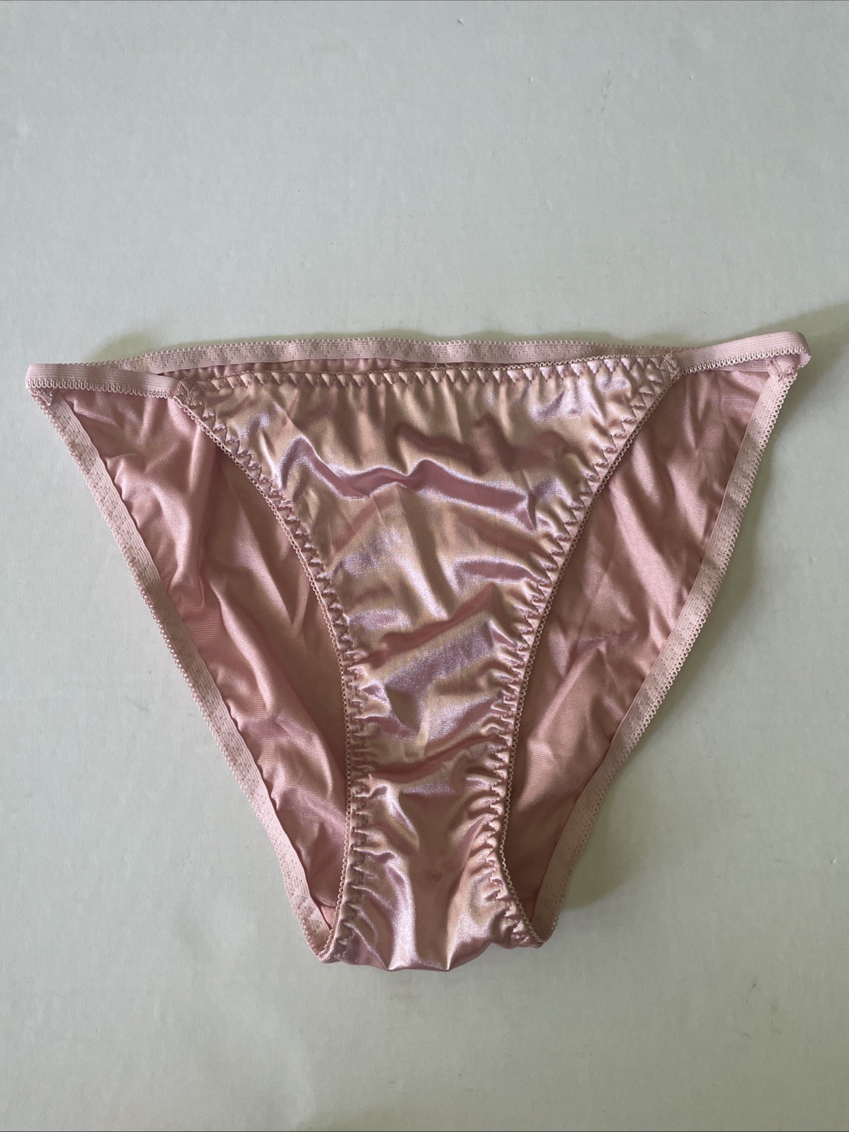 Vintage Satin Second Skin Hi-Cut Bikini Panties XL Glossy Smooth Blush Pink Nude