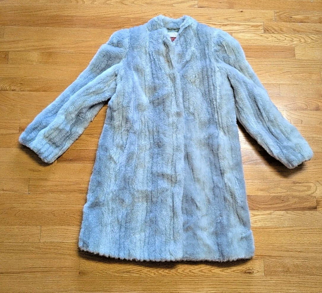 Vintage Sasson New York Paris Faux Fur Gray Plush Coat Womens Size 12 Made USA
