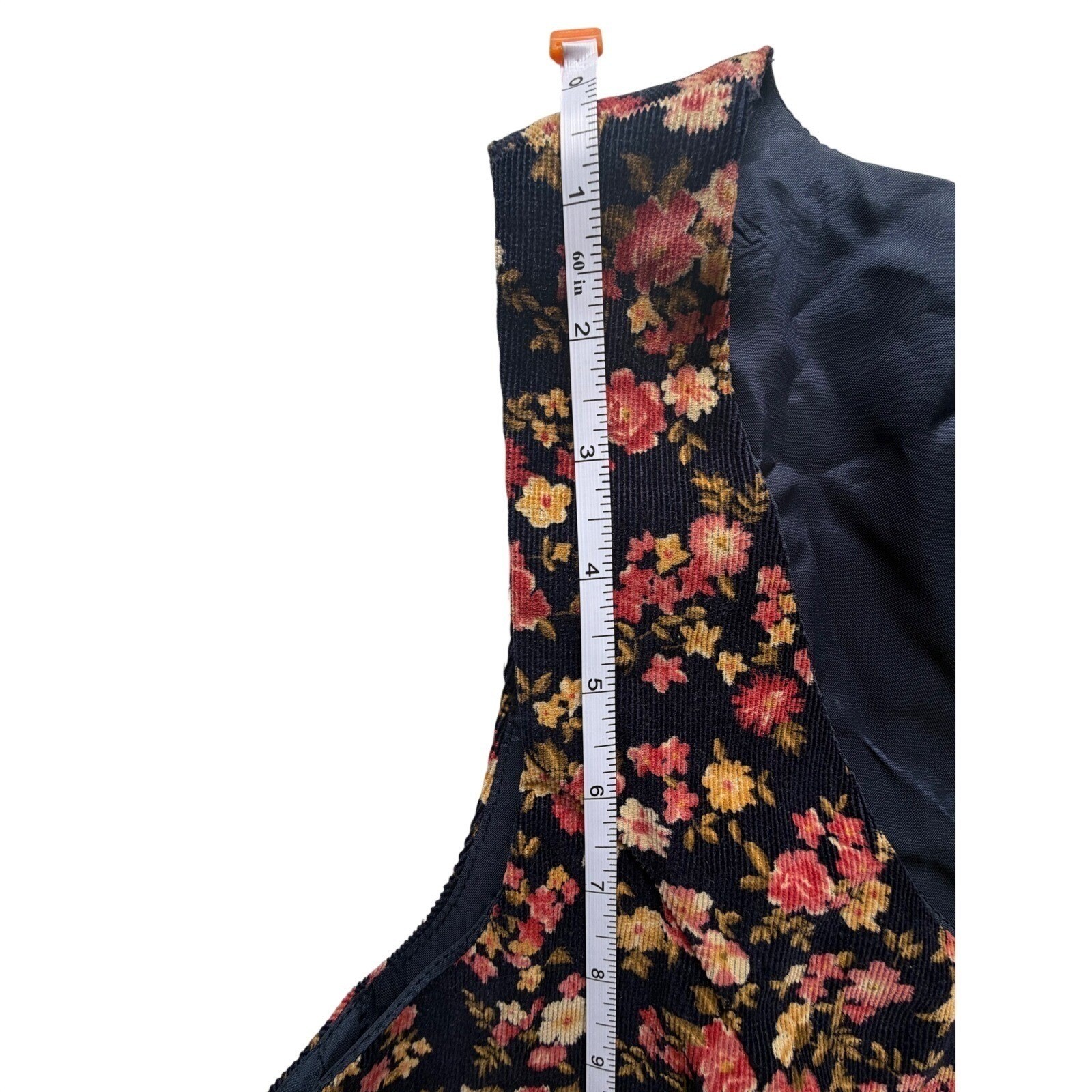 Charter Club Vtg Corduroy Floral Dress Navy Blue Button Cottagecore Country Chic