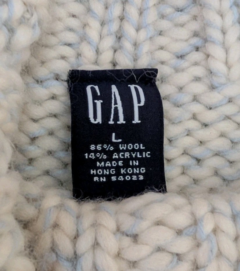 Vintage Gap Chunky White Donegal Turtleneck Sweater Size L Womens Wool Blend EUC