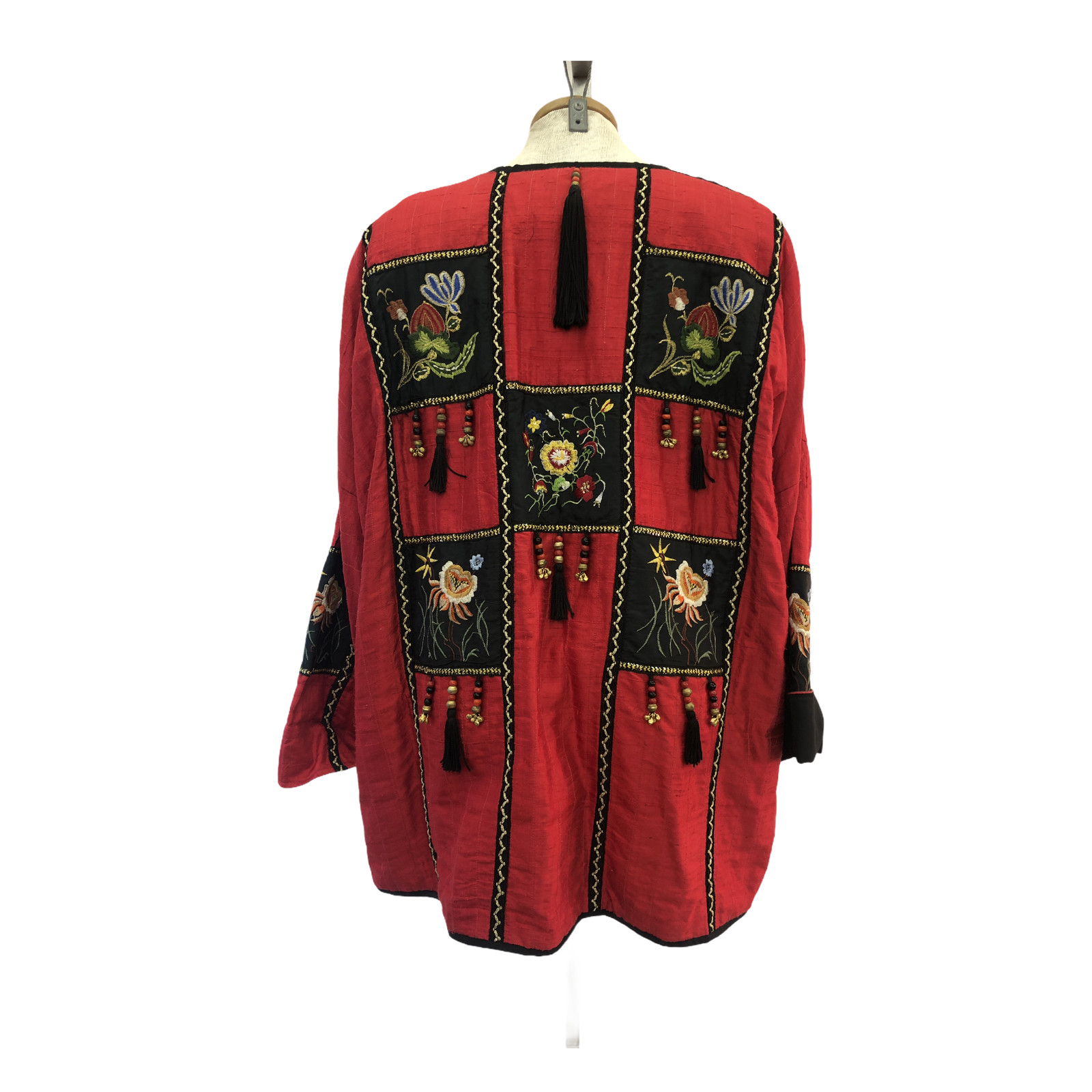 Vintage 1980s Judith Ann Resort Red Silk Beaded Embroidered Duster
