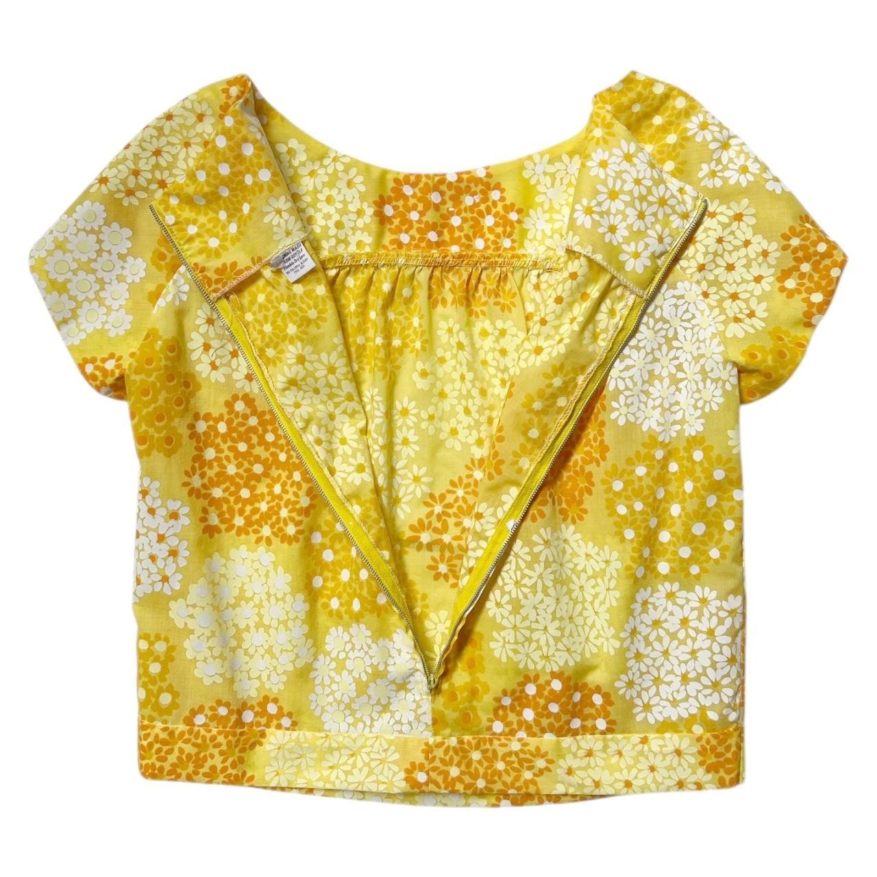 60s vintage Daisy relaxed top retro boho flower print hippy short cap sleeve