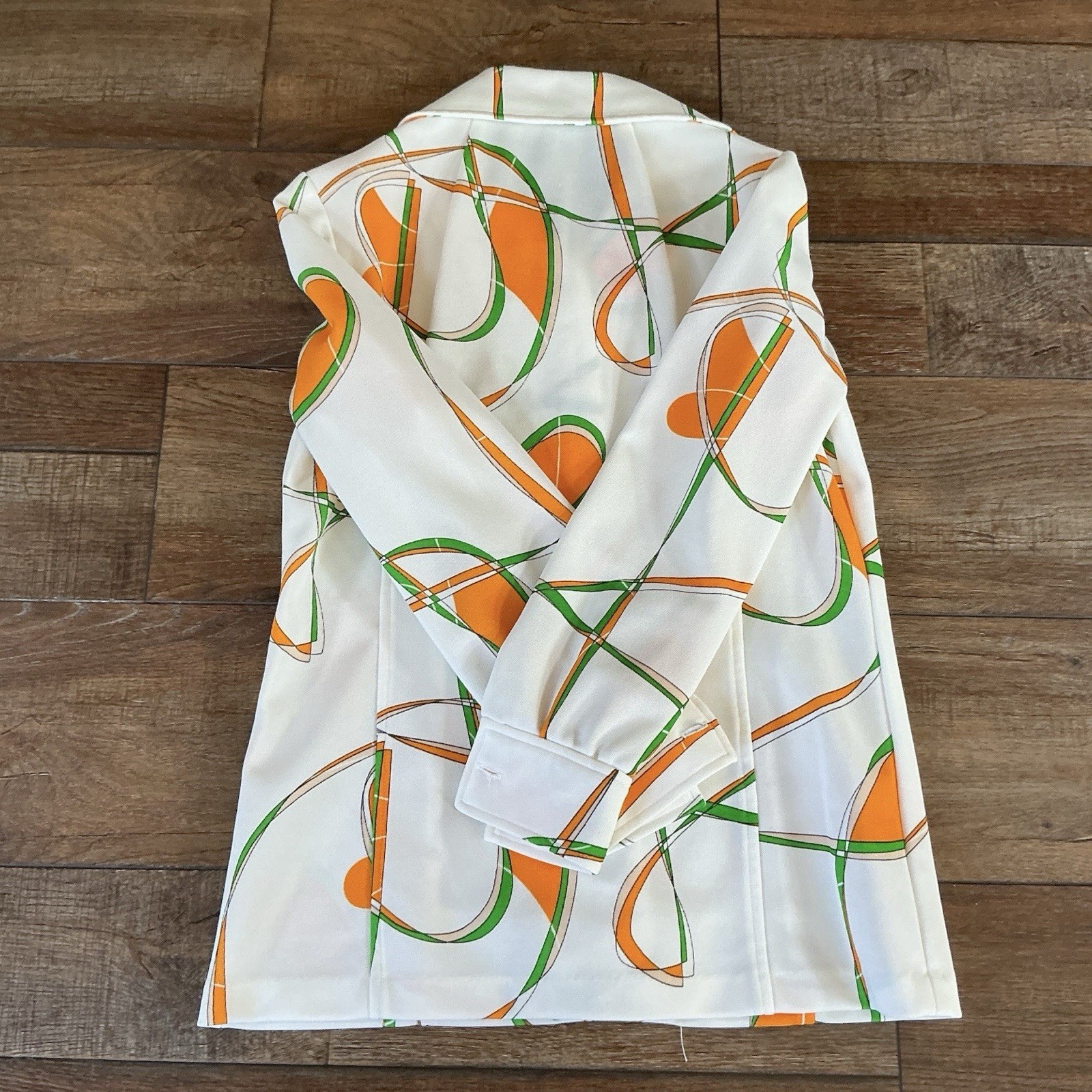 70s VTG Alex Garay Ltd Trevira Orange Green Mod Jacket Vest Set Size S/M #38D4