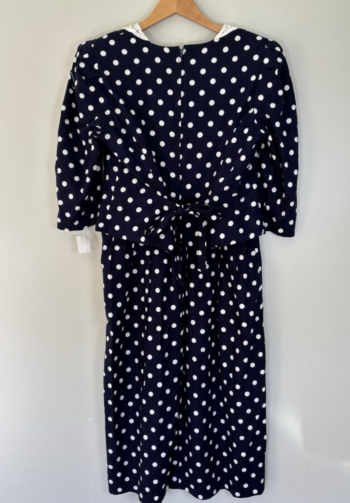 VTG 1980s Miss Dorby Polka Dot Maxi Dress-Lace Collar-Size 12P-NWT-Cottagecore