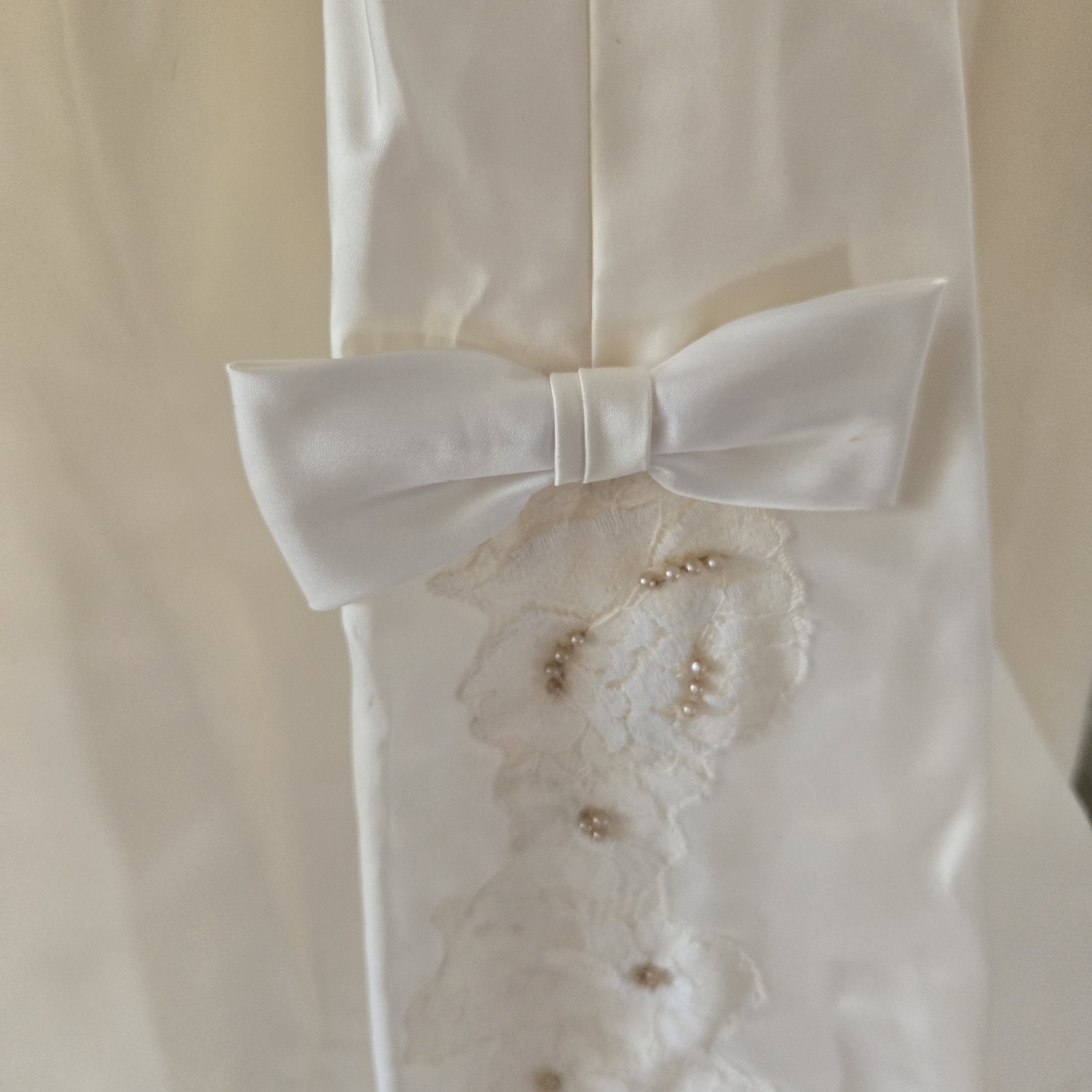 Vtg 1950s Romantic Ivory Beaded Lace Applique Wedding Gown, XS/2