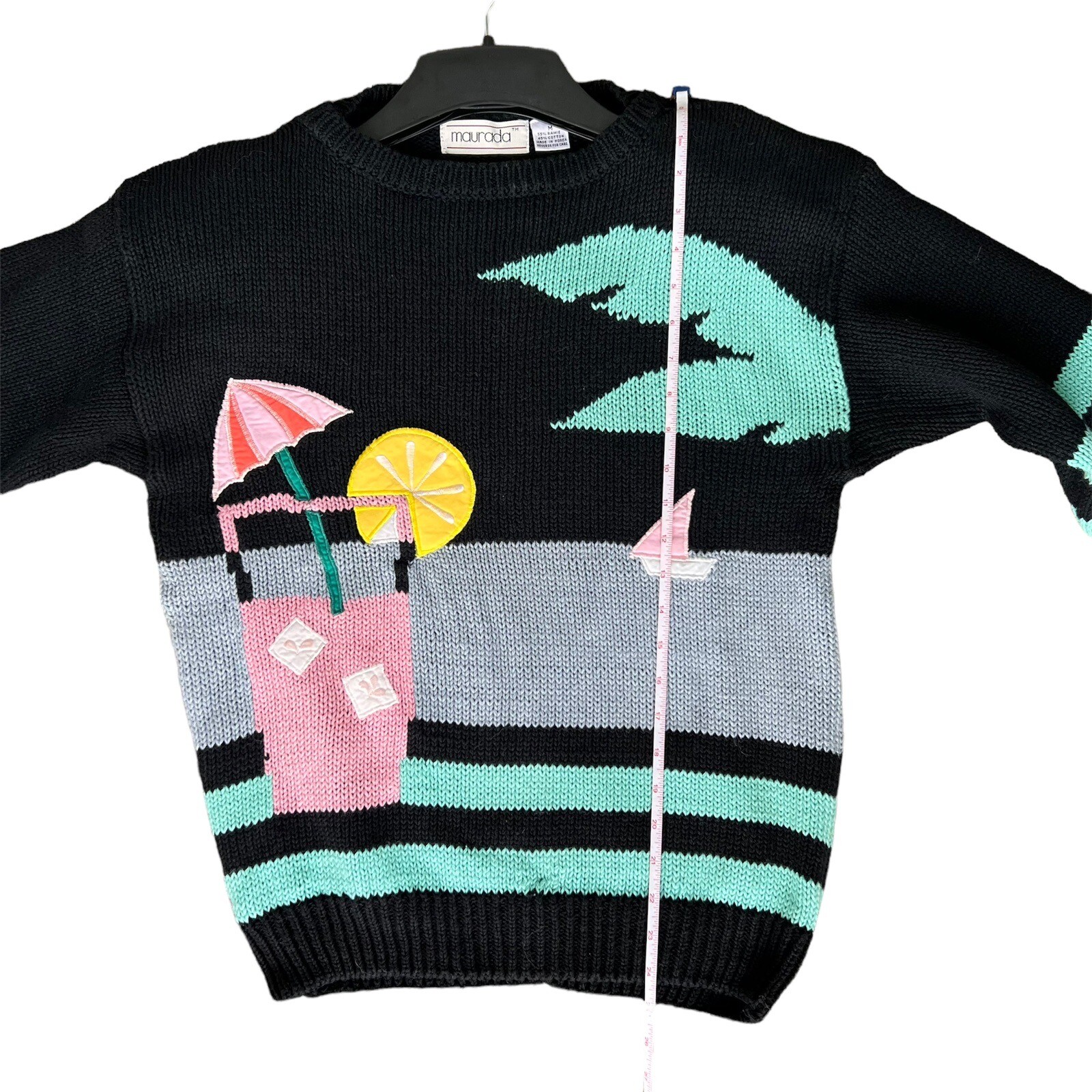 Vintage Maurada Knit Sweater with Lemonade Beach Theme Size Medium