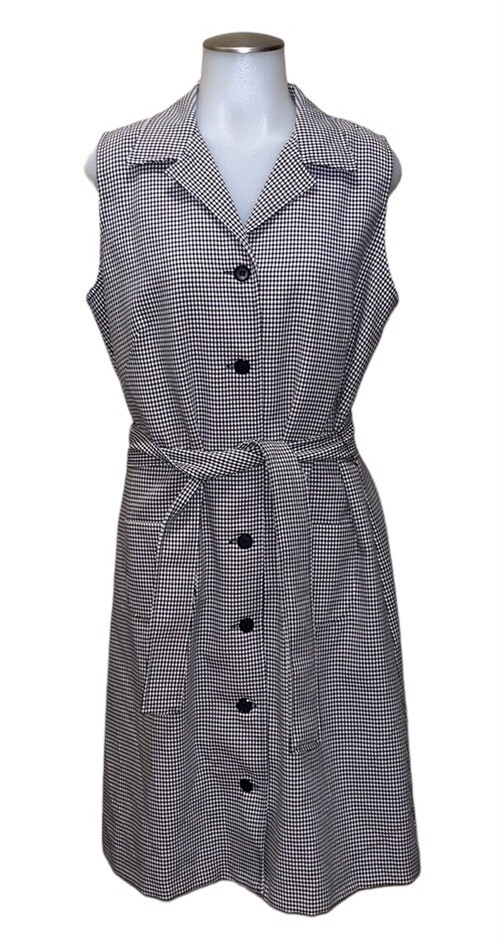Vtg 90s Casual Corner Shirt Dress~Black/White Small Checkered Checks~sz 12