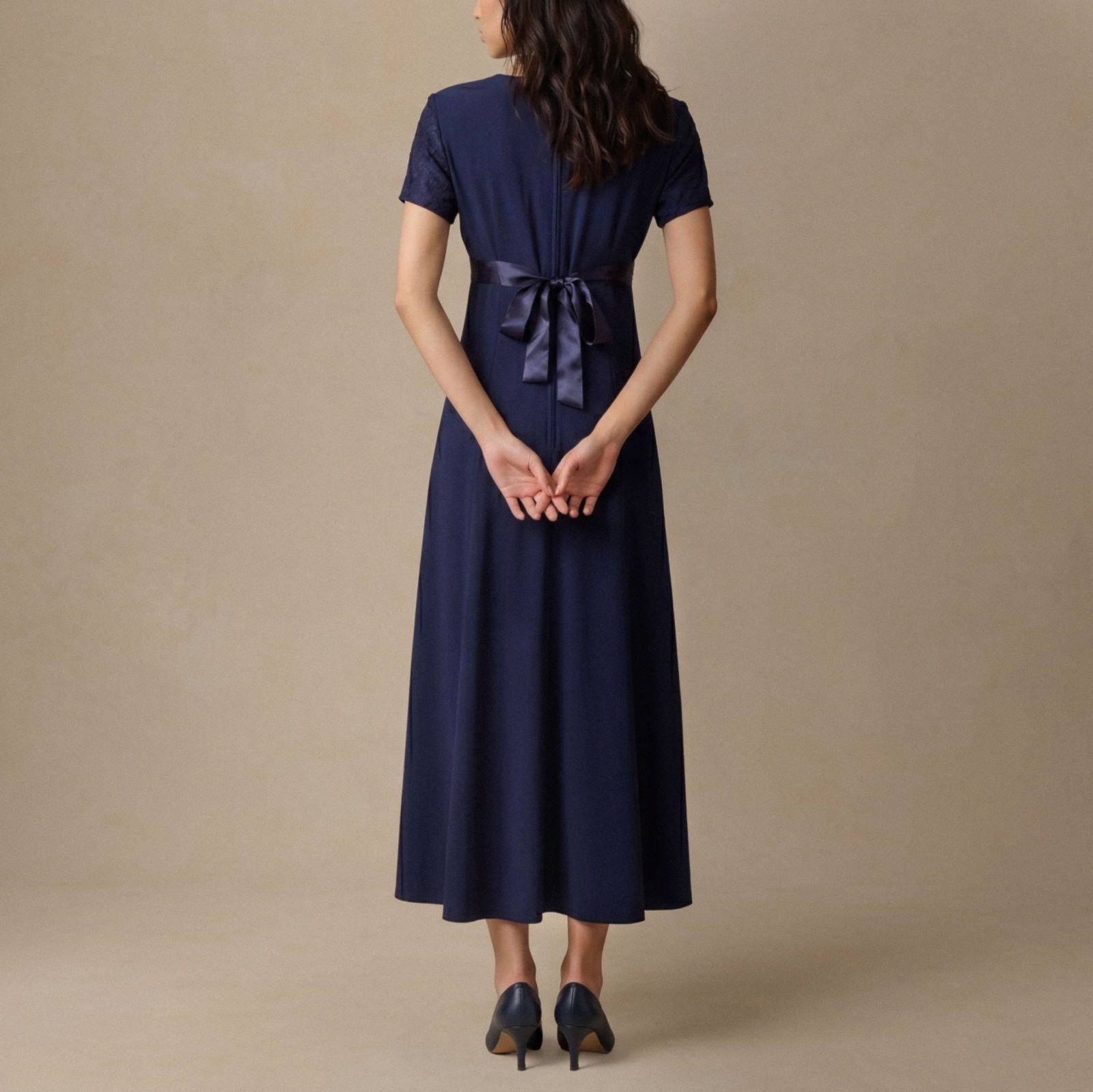 VTG 90s Be Smart Damask Maxi Dress 5/6 Navy Blue Crepe Empire Waist Prom Formal