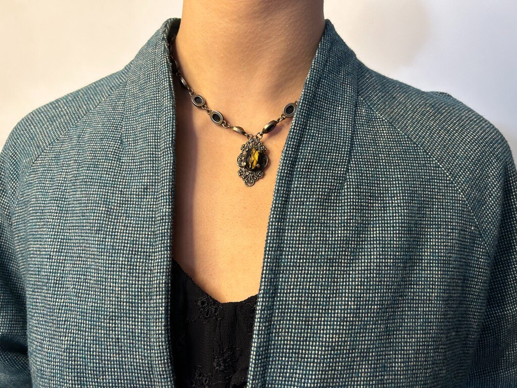 Vintage 1980s Blue Green Womens Woven Duster Coat Textured Cotton AU 6-8