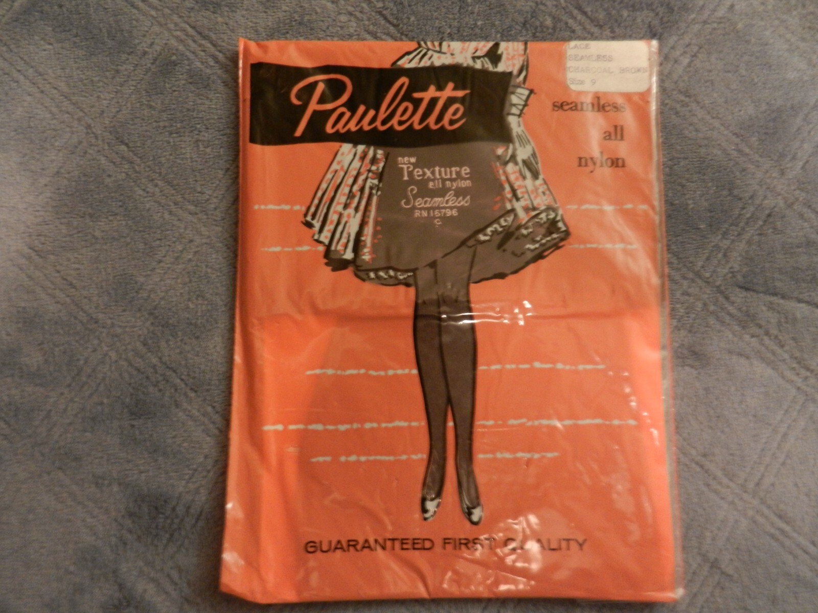 Vintage Paulette Lace Seamless Stockings Charcoal Brown Size 9