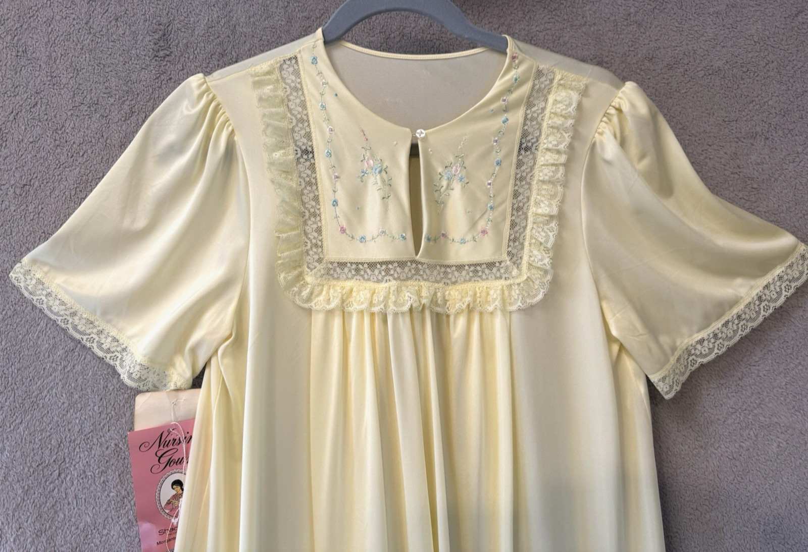 Vtg SHADOWLINE Nursing Nightgown, Embroidery, Lace NOS w/Tags S/M 80’s