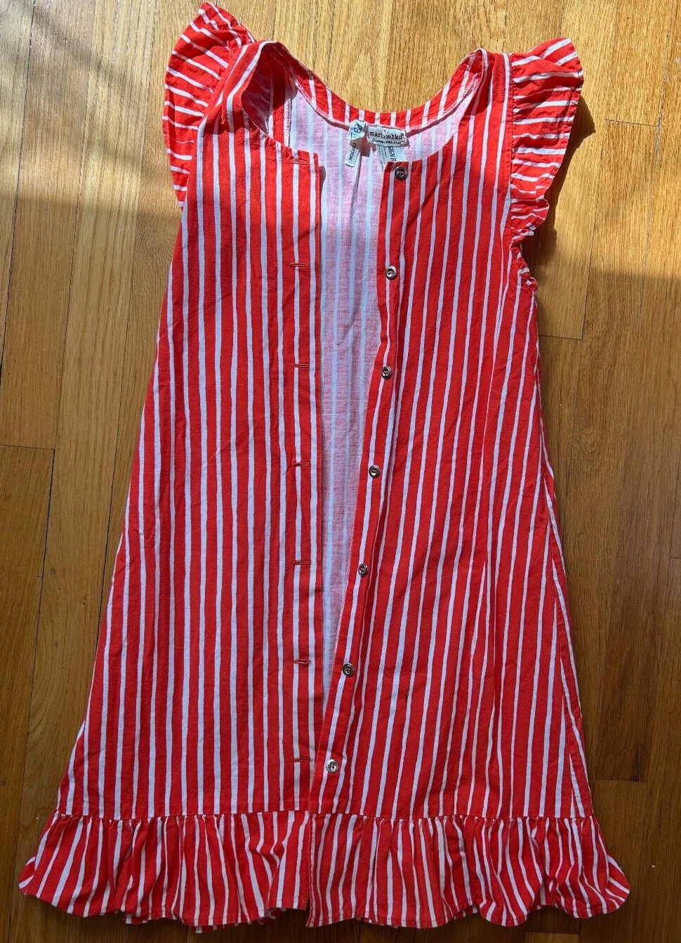vtg red orange white stripes print Marimekko DRESS piccolo jokapoika shirt – 120