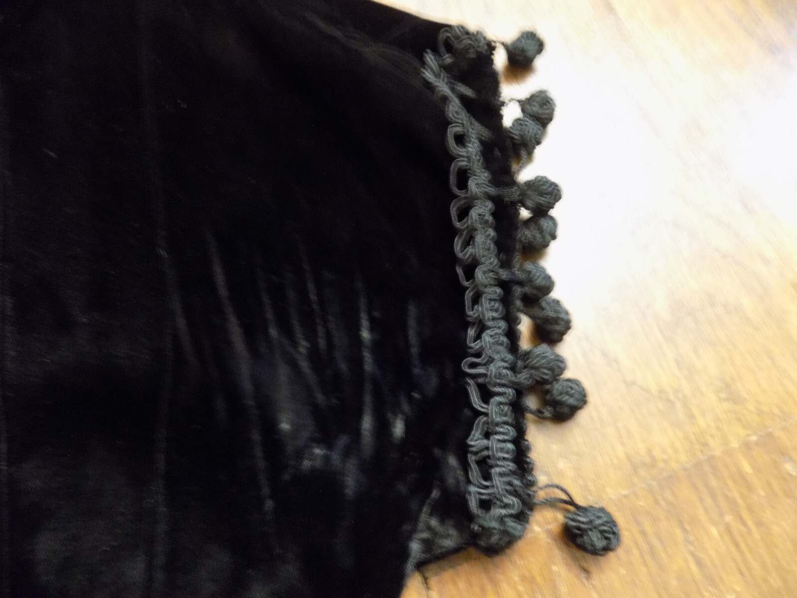 50s True Vtg Taffeta Dress Velvet V neck Tassel trim Cascade Skirt Crinoline XS