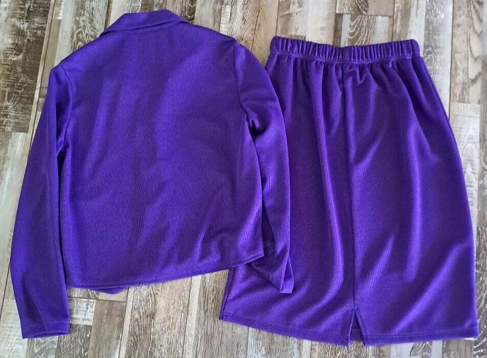 Vintage Womens California Connection Skirt Set Purple Long Sleeve Knee Length S