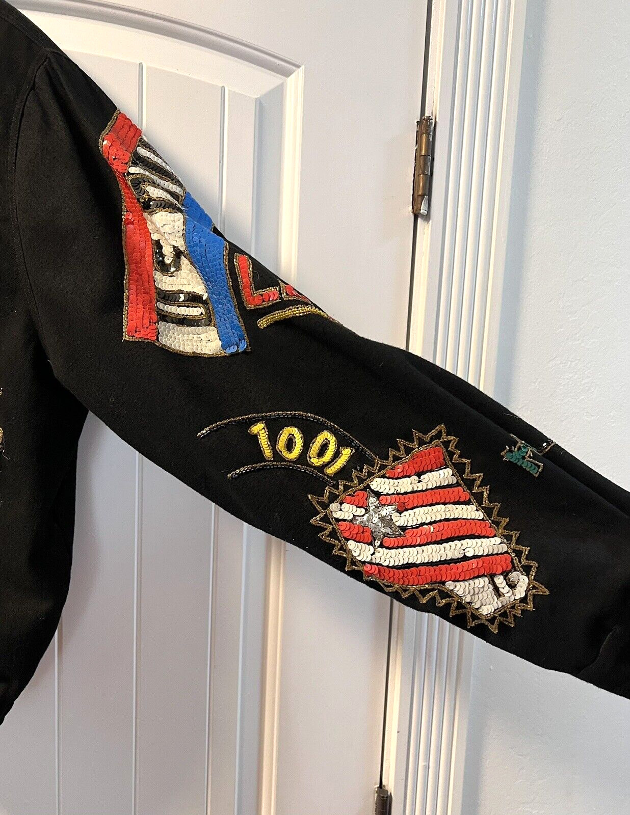 VTG 80’s MODI DENIM – US POSTAGE- Sequin Embellished Bomber Jacket Size 10/12