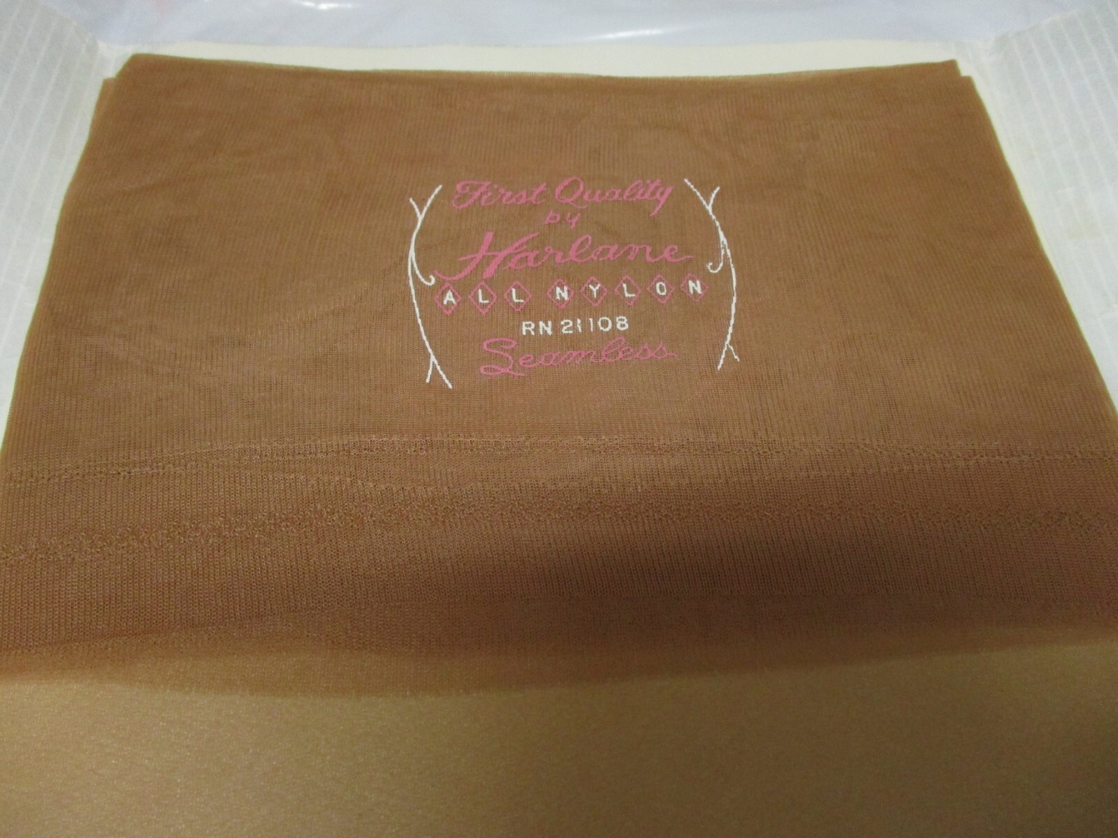 1PR VINTAGE HARLANE RHT SHEER MICRO MESH NYLON STOCKINGS SIZE 11 LONG 36″ BEIGE