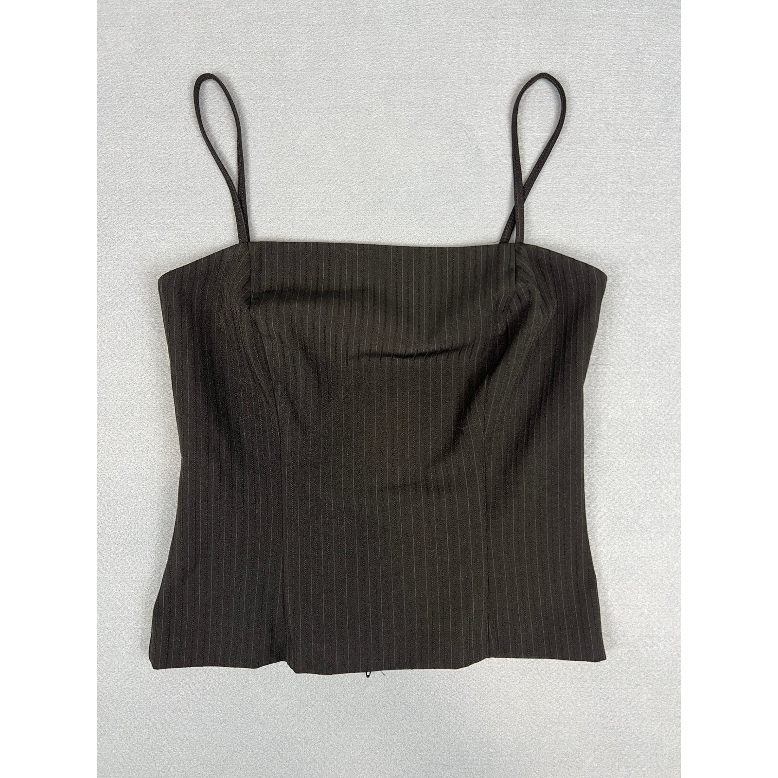 Vintage 90s Y2K Pinstripe Ribbed Back Zip Cami Top Size 1/2 Small Black Charcoal