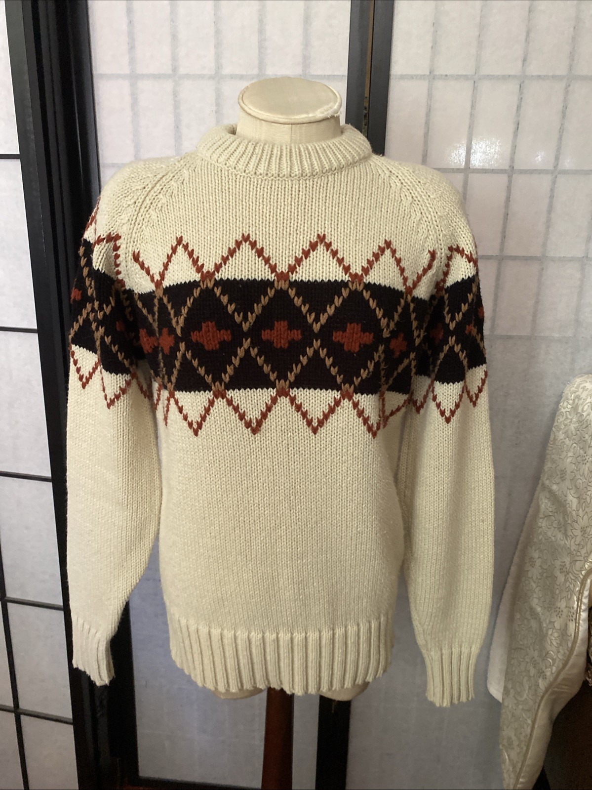 John Wanamaker VTG 80s/90s Acrylic Argyle Sweater Approx. M/39” Bust