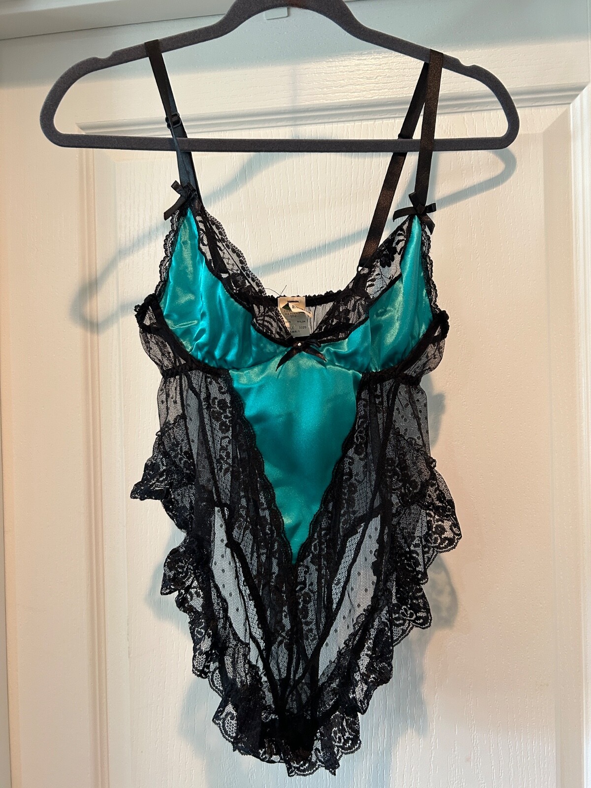 Andrea Kristoff for Escante Vintage Black & Teal lace body suit Small