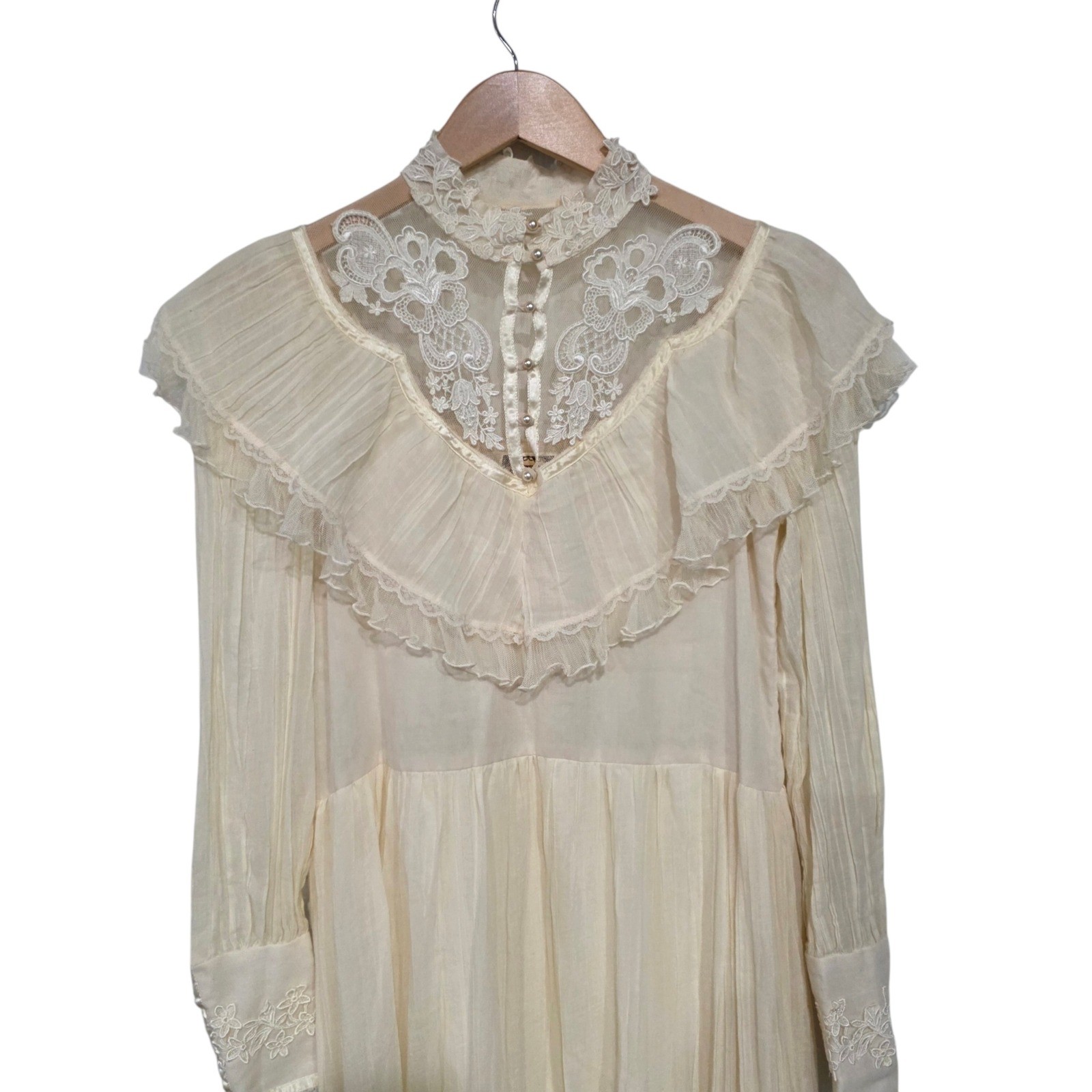 Gunne Sax Maxi Dress Womens 7 Cream Lace Victorian Prairie Boho Wedding