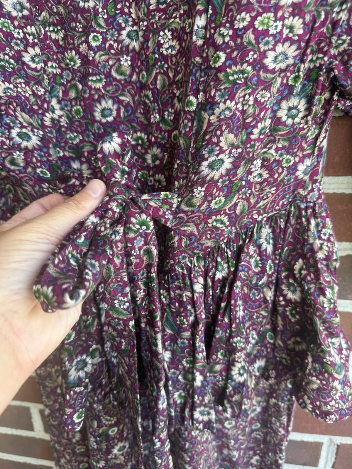 Vintage 80s Moonglow Floral Prairie Dress Small Lace Trim Drop Waist Peplum