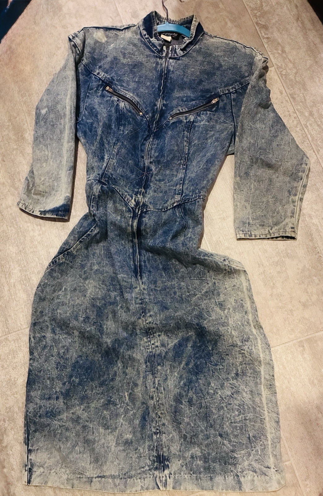 Acid Washed Denim Zip front Dress size 13 Rock n Roll Concert 1980 party