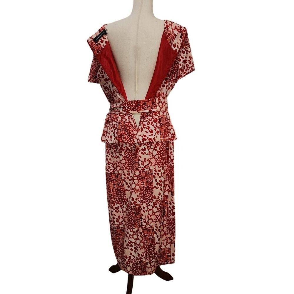Vintage 90s Sag Harbor Missy Red Printed Midi Belted Dress Size 16