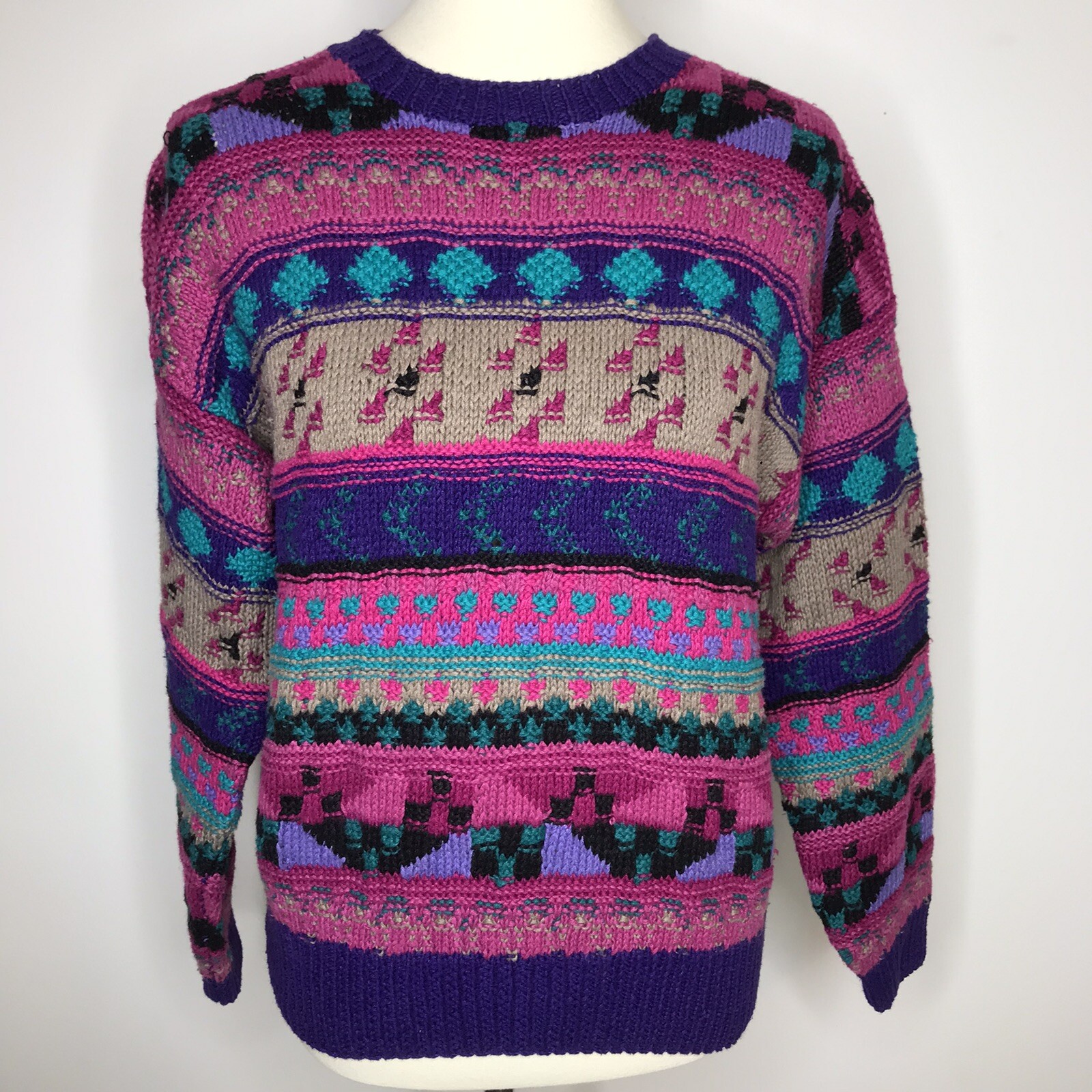 Vintage Robert Scott Ltd. Sweater Multicolor Fairy Kei Kawaii Ramie Cotton L