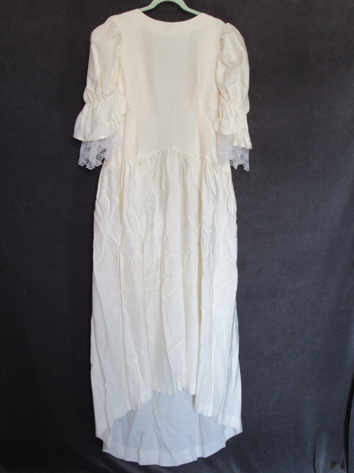 Vintage Ivory Stripe Lace Peasant Princess Bride Victorian Puff Sleeve Dress XL