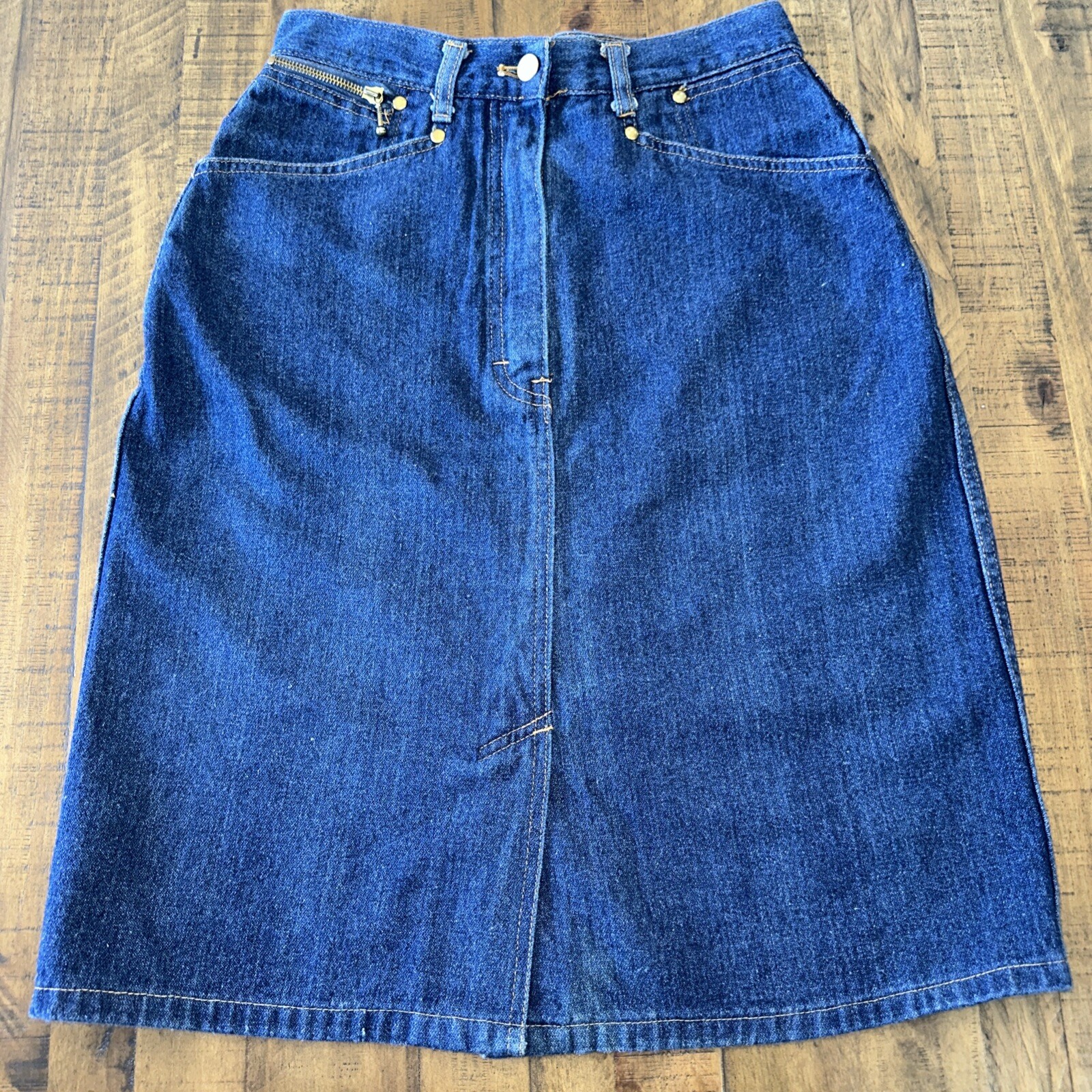 Vintage Blue Jean Denim Skirt 70s 80s RN 36471, Slit,zip Pocket, (SO23)