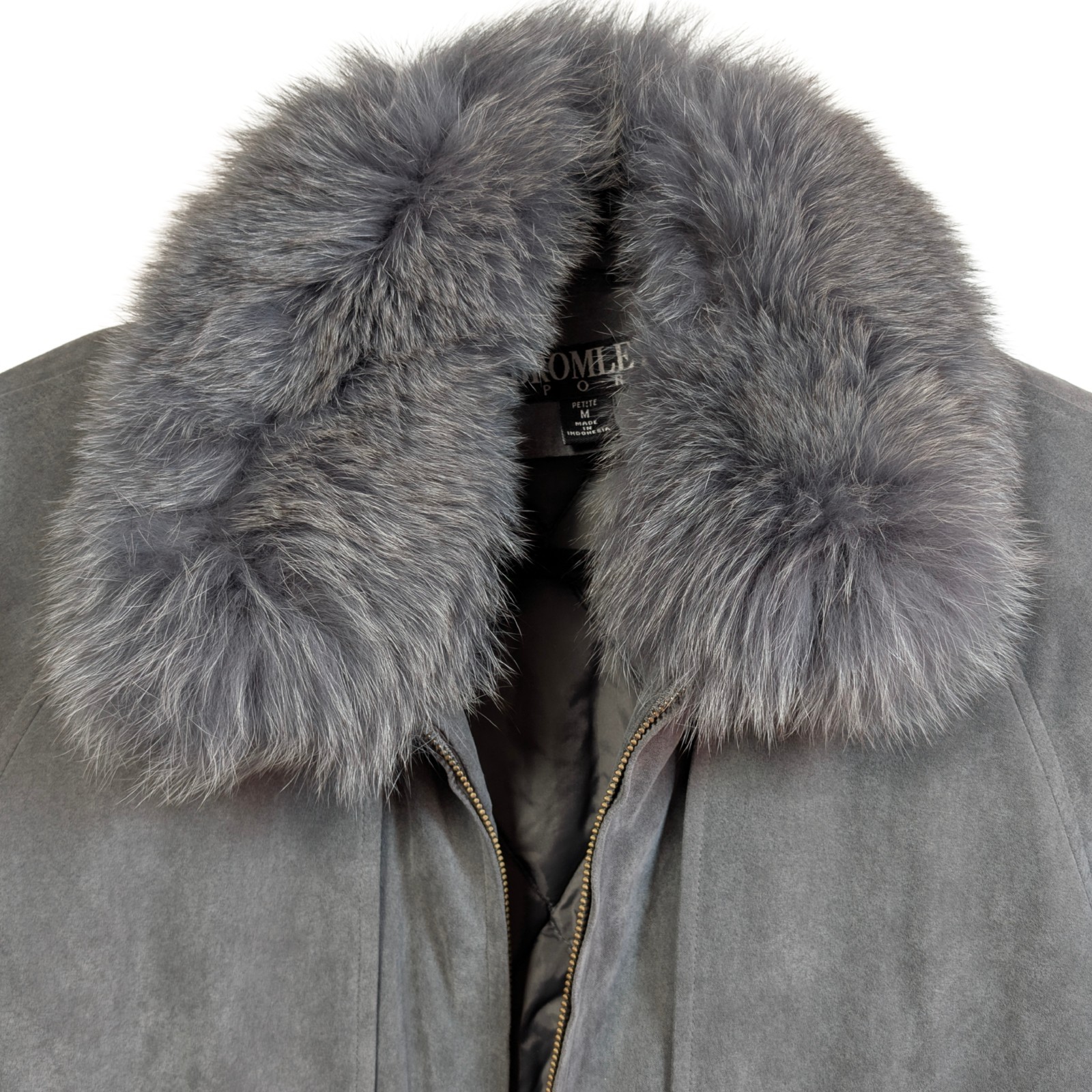Vintage 80s – 90s Microsuede Fox Fur Collar Oversize Insulated Coat Sz Med