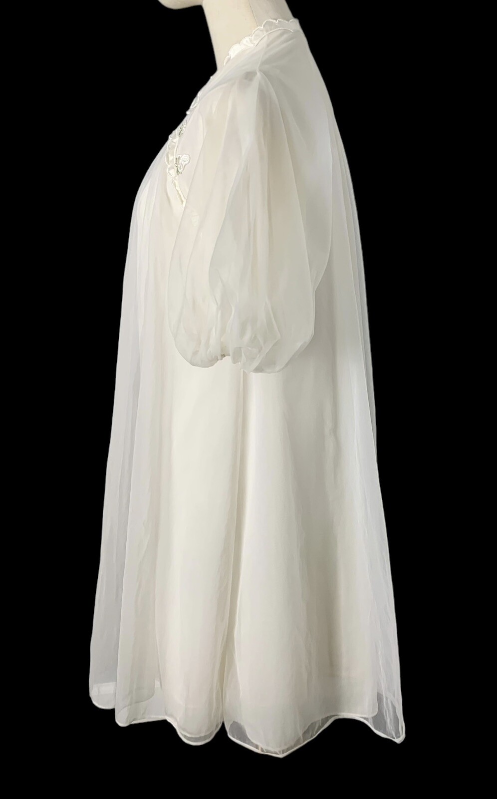 VTG Gotham gold stripe peignoir robe gown babydoll nylon slip roses chiffon 60s