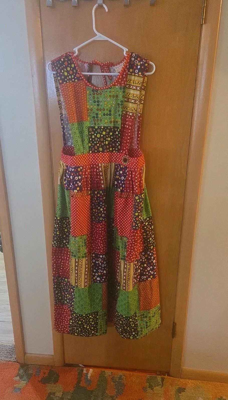 Vintage Design House Patchwork Pinafore Apron Dress Grandma Cottagecore pockets
