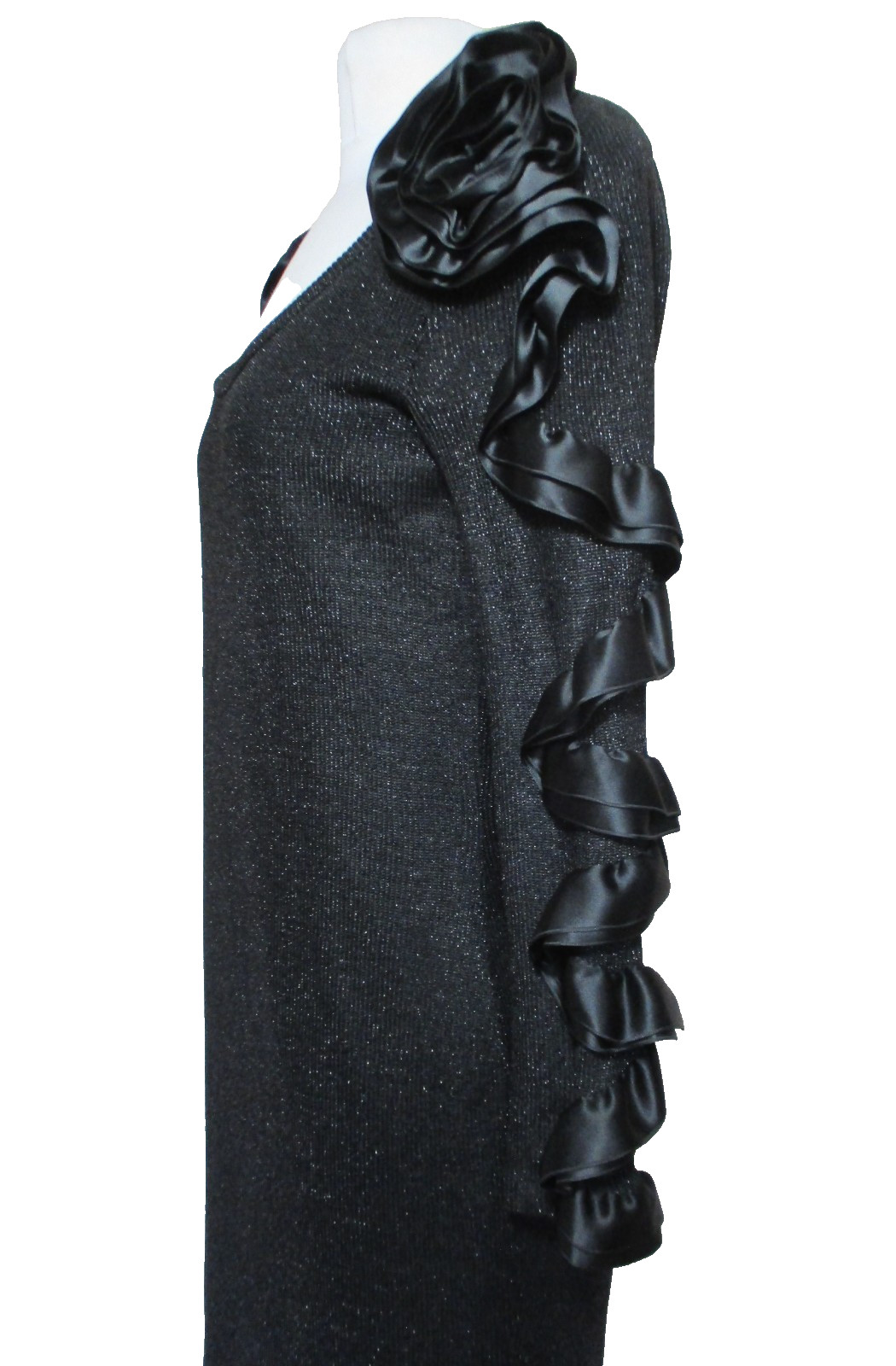 Vtg Carol Mignon Boutique Black Metallic Knit Dress 8 Women Embellished Sleeves