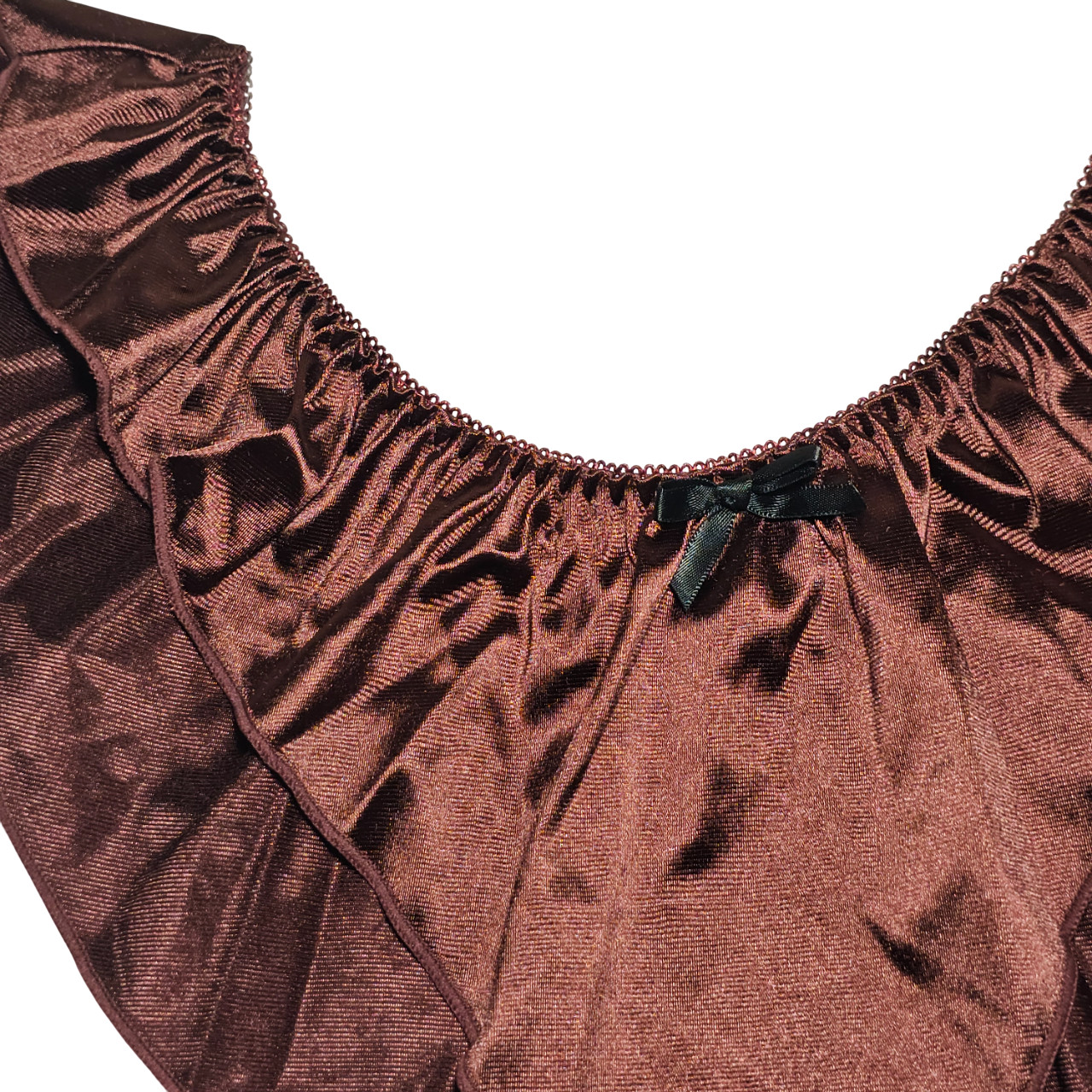Sissy Glossy Satin Panty Tap Flutter Sleep Short Brown Brief Size 8-9 Hip 42-46″