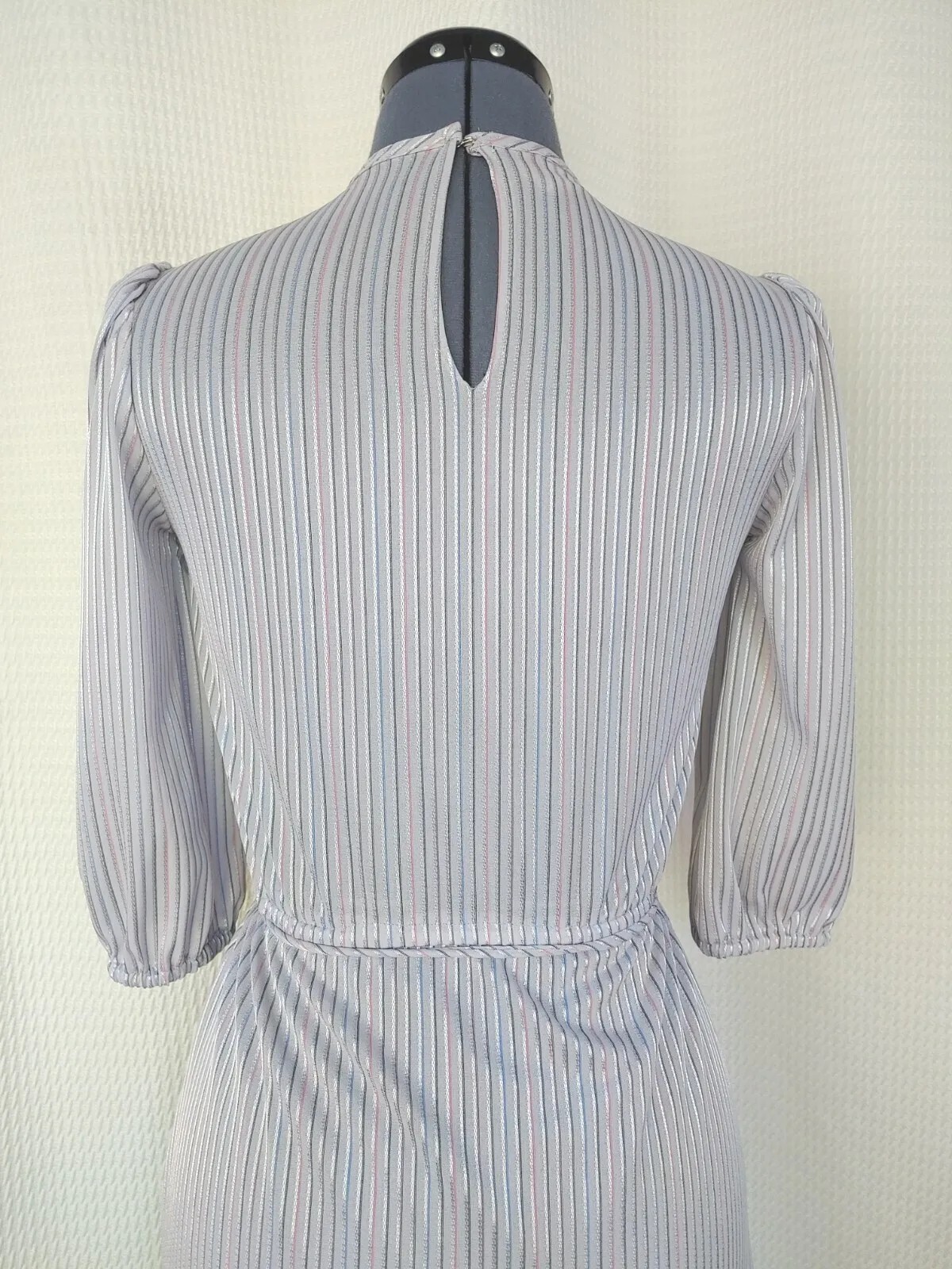 Vintage Grey Dress with Diagonal Layers and Pink/Black/Purple/Blue Stripes Sz 5