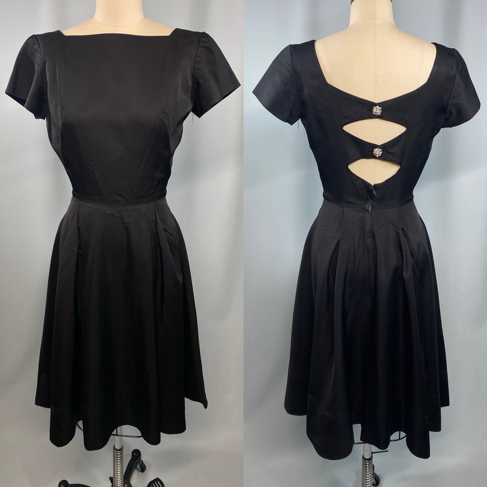 Vintage Dress SIZE EXTRA SMALL XS black file short sleeve rhinestone 50s 60s