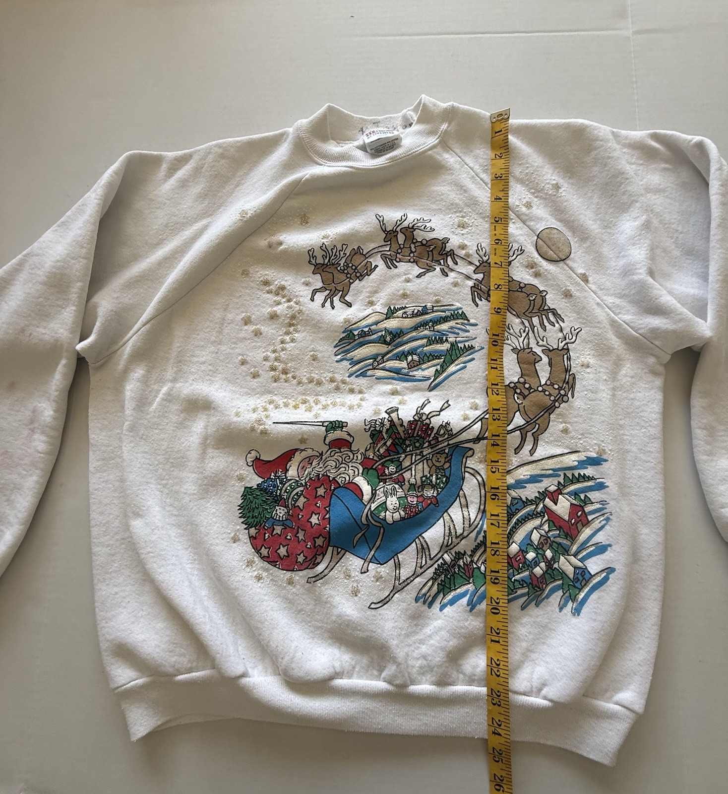 Vintage 80’s Holiday Time XL Santa And Reindeer Long Sleeved Sweatshirt Grandma