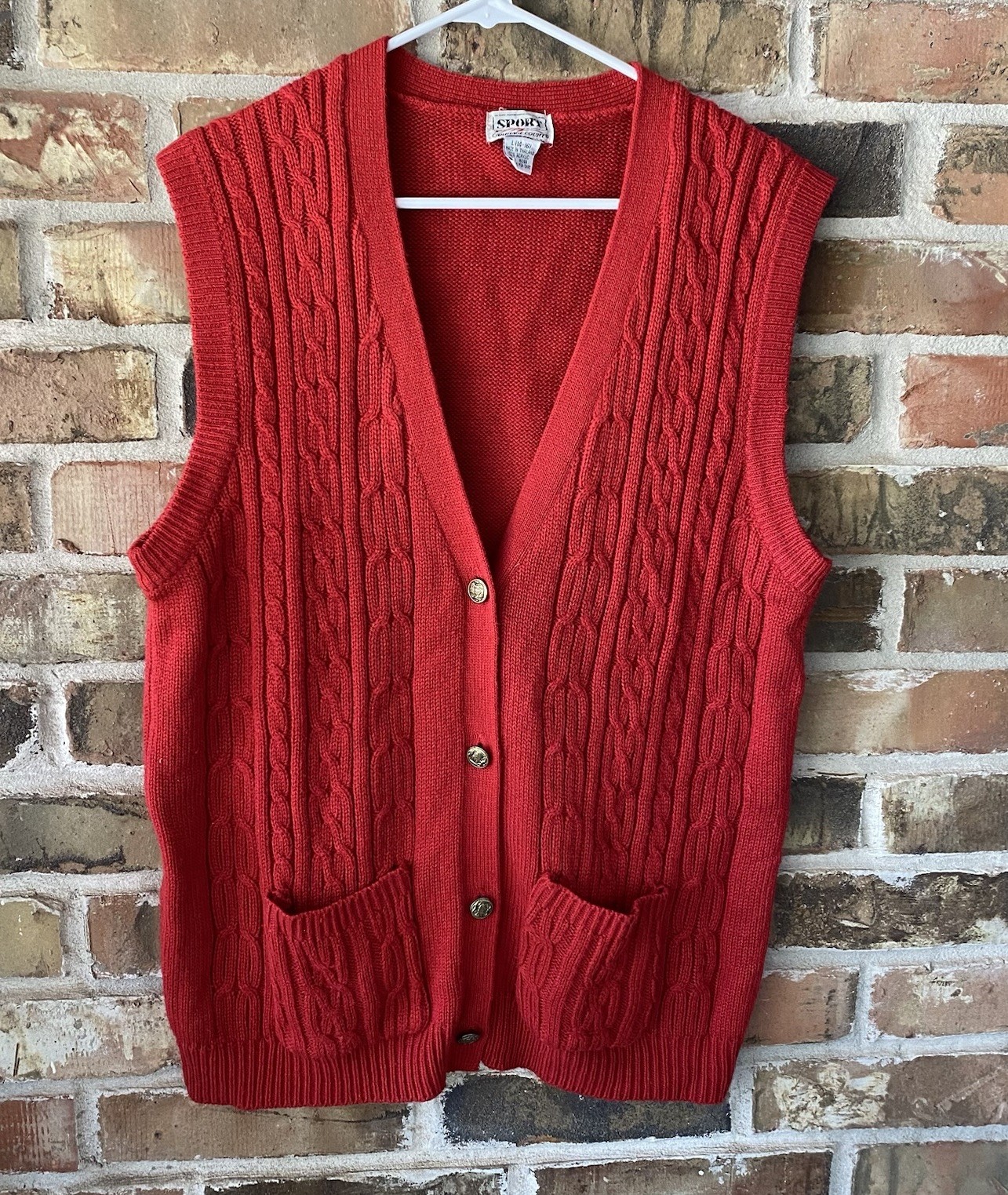 VTG Carriage Court Cable Knit Red Button Down Sweater Vest USA Women’s XL 14 16