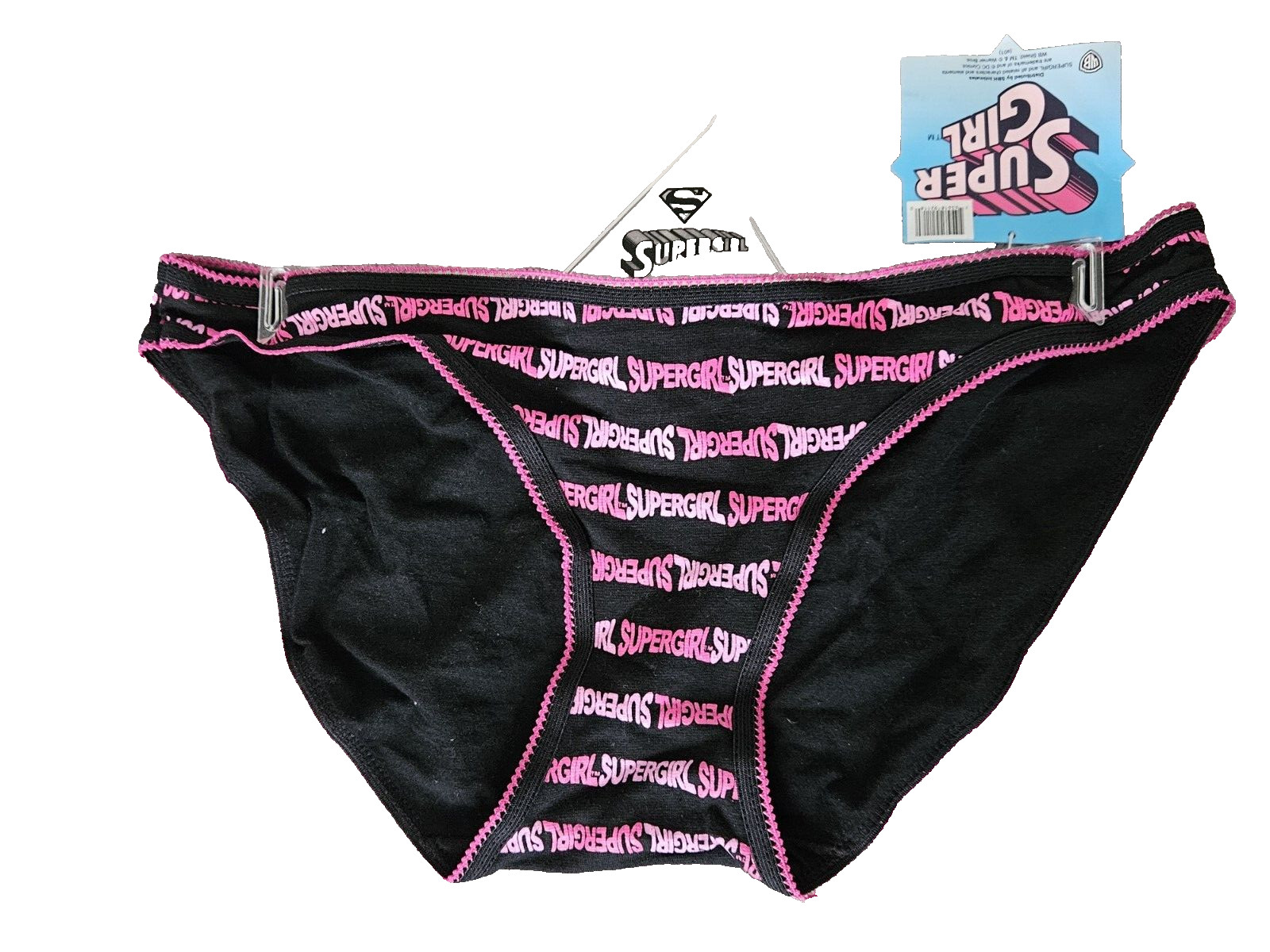 SuperGirl Intimates Women’s Bikini Panties Size: MEDIUM Color: BLACK/PINK