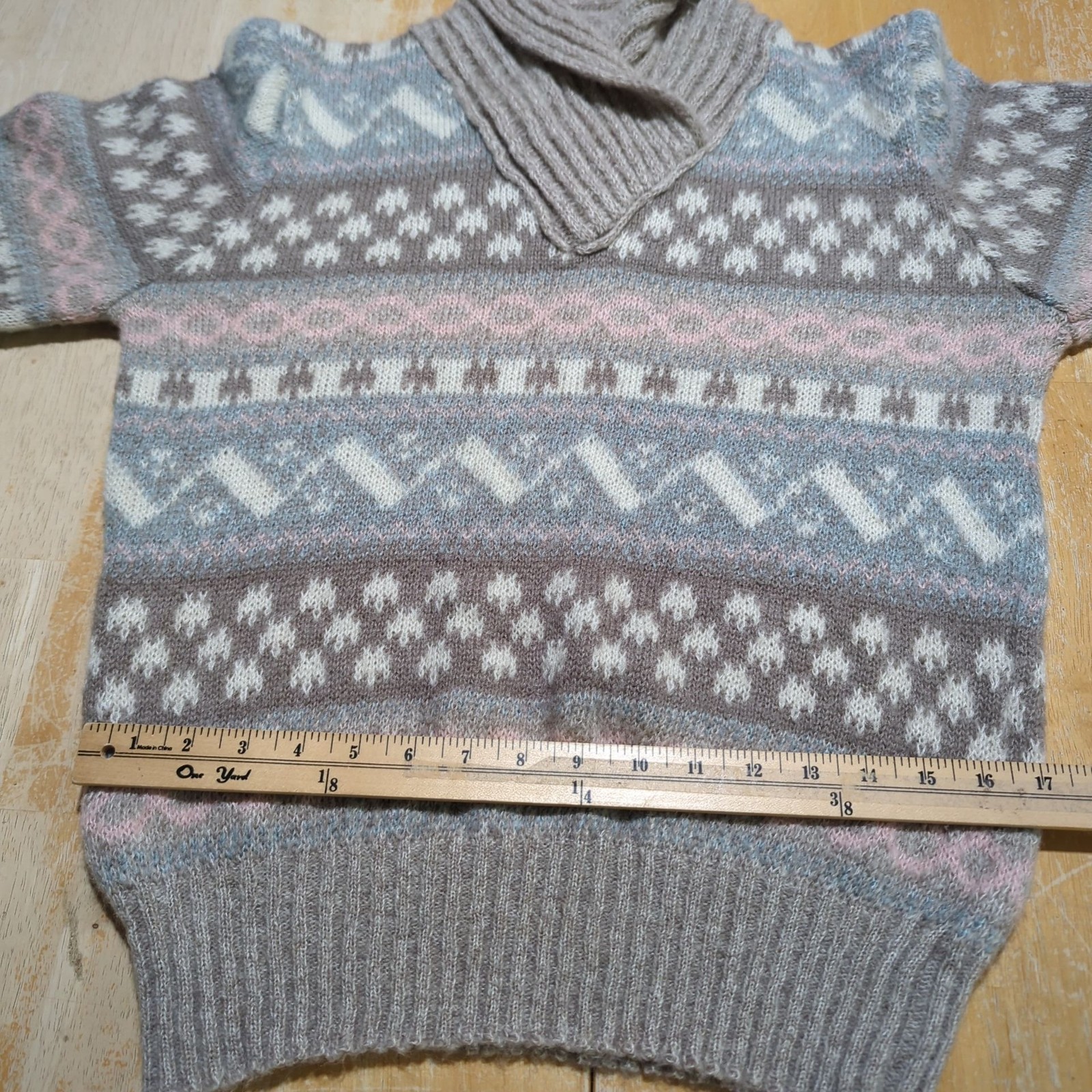 Vintage Nanette Women’s Fair Isle Sweater S/M Pastel Pattern Shawl Collar